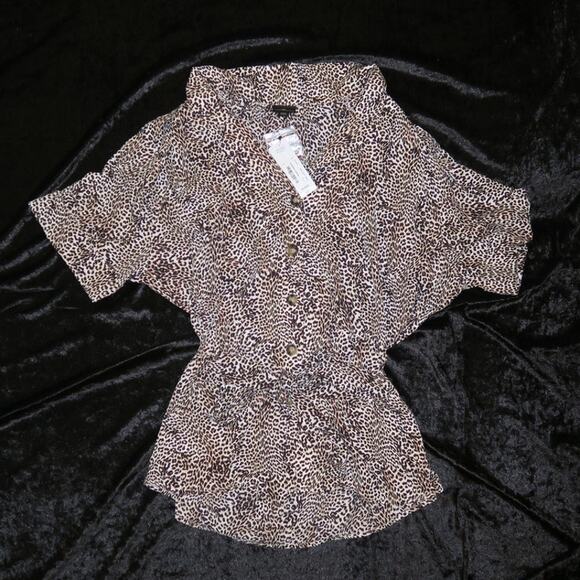 NEW Worthington Leopard XXL Cheetah Animal Print Tie Button Tunic Blouse Top NWT - Picture 2 of 14